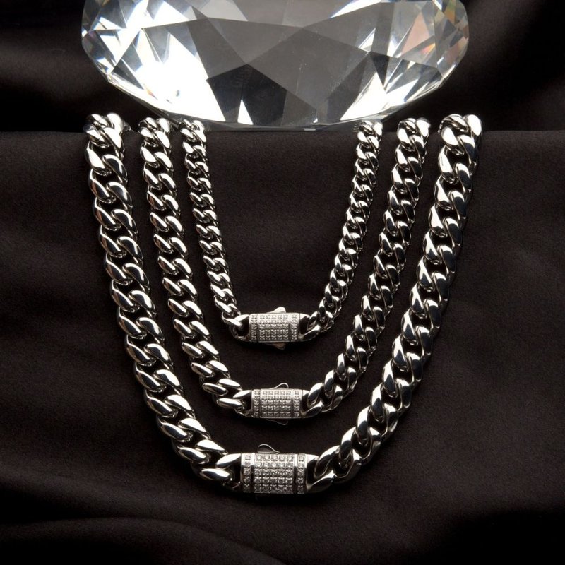 INOX Jewelry 8mm Steel Miami Cuban Chain Necklace with CNC