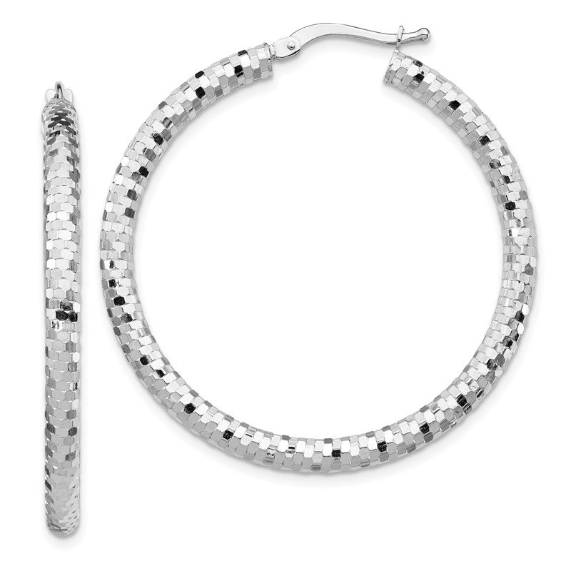 14k White Gold Diamond Cut Hoop fashion Earrings