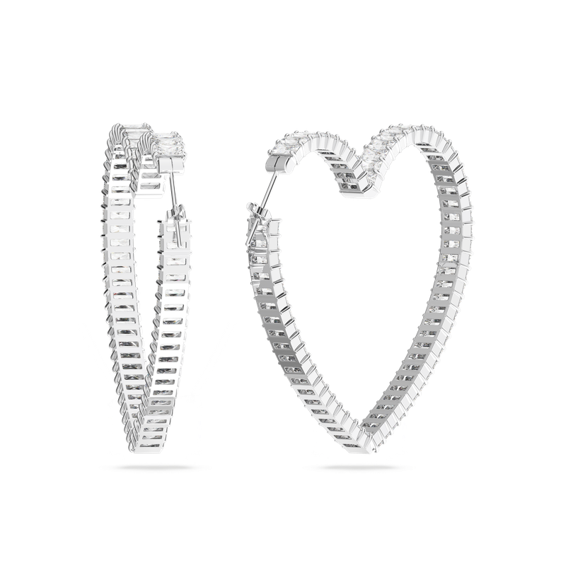 Swarovski Matrix hoop earrings, Heart, Large, White, Rhodium Swarovski Matrix hoop earrings, Heart, Large, White, Rhodium