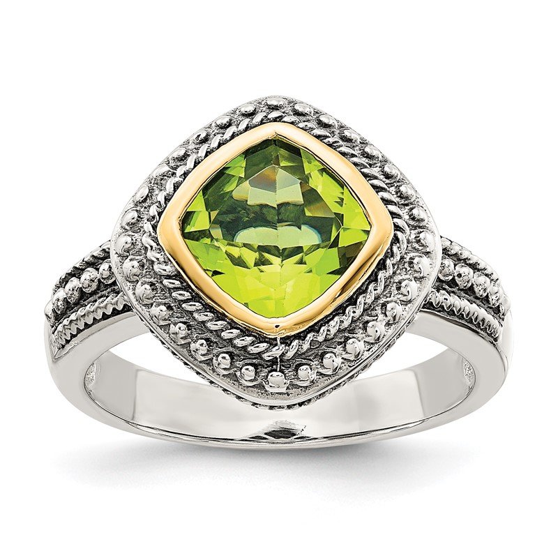 Shey Couture Sterling Silver With 14k Gold Accent 8mm Cushion Peridot Pendant Necklace Shey Couture Sterling Silver With 14k Gold Accent 8mm Cushion Peridot Pendant Necklace