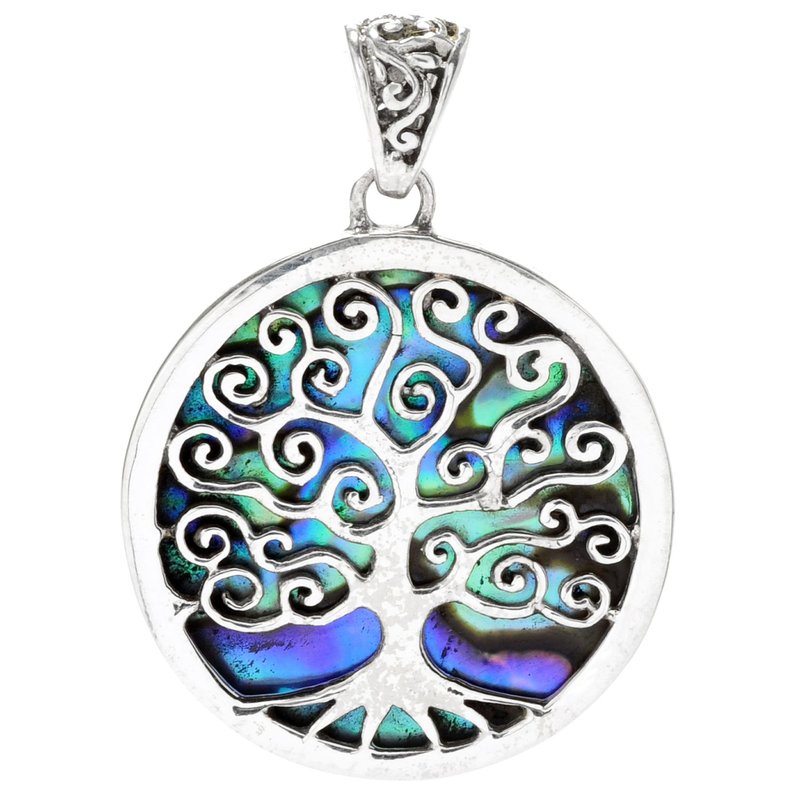 Samuel B STERLING SILVER ROUND ABALONE PENDANT WITH TREE