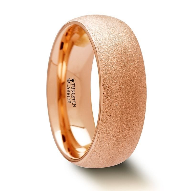 Thorsten EMBER Domed Tungsten Carbide Ring with Rose Gold Plating and Sandblasted Crystalline Finish - 2mm - 8mm Thorsten EMBER Domed Tungsten Carbide Ring with Rose Gold Plating and Sandblasted Crystalline Finish - 2mm - 8mm