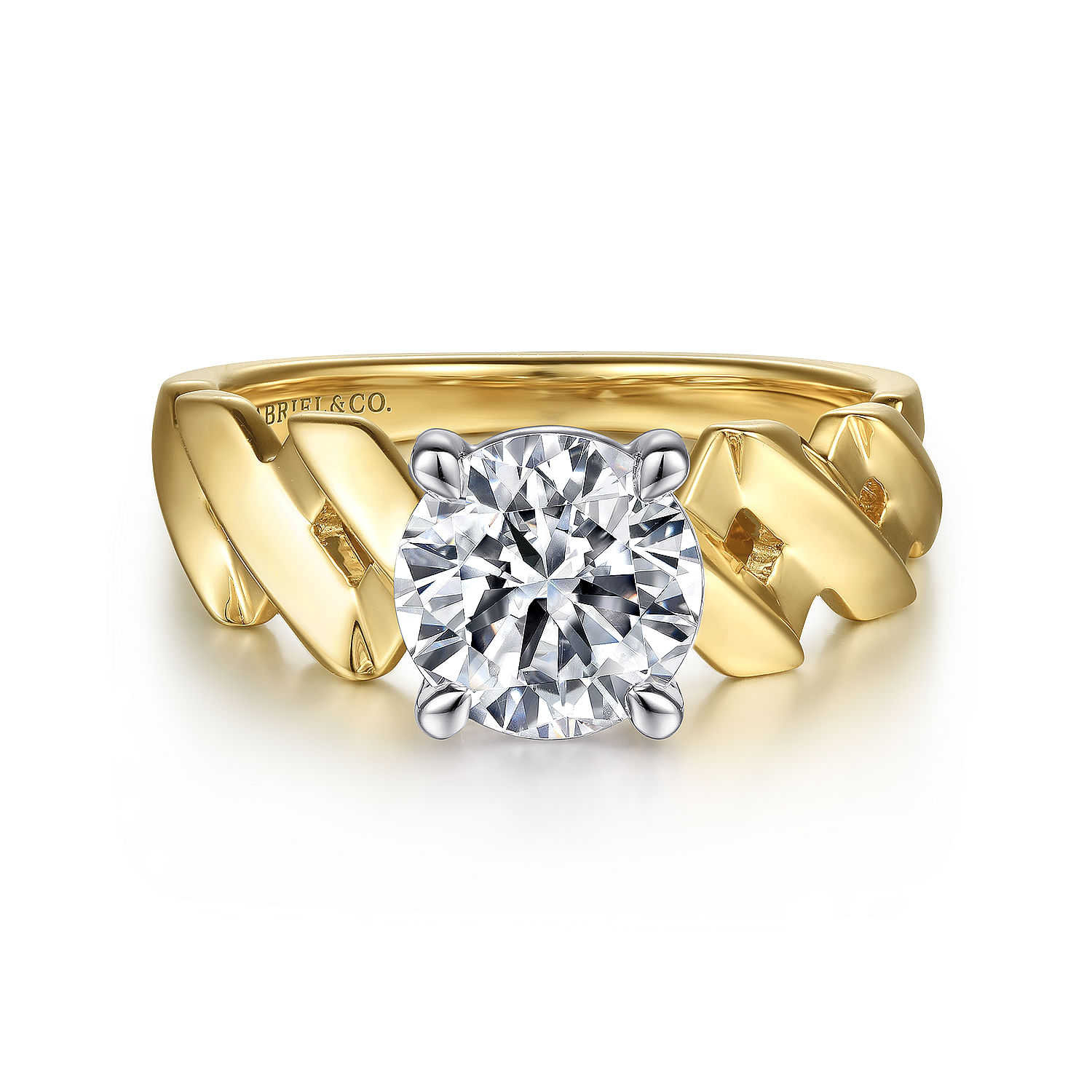 Gabriel Bridal 14K White-Yellow Gold Twisted Diamond Engagement