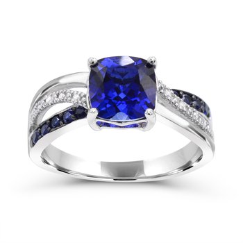 Sterling Silver Created Blue Sapphire and Diamond 0.030cts Ring R2400CS6S