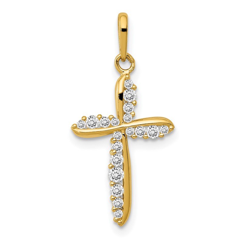 Quality Gold 14k Polished CZ Cross Charm XR1579 - Pacheco's