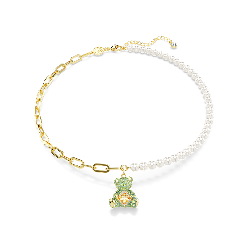 Swarovski Teddy pendant, Crystal pearl, Bear, Multicolored, Gold