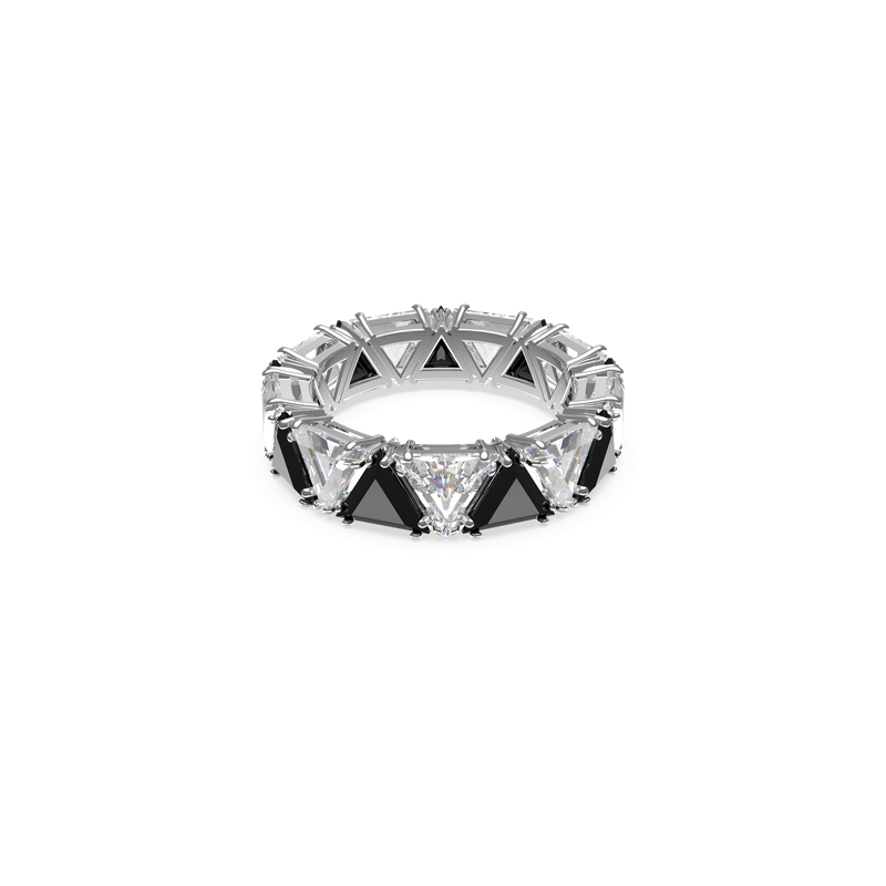 Swarovski Ortyx cocktail ring, Triangle cut, Black, Rhodium