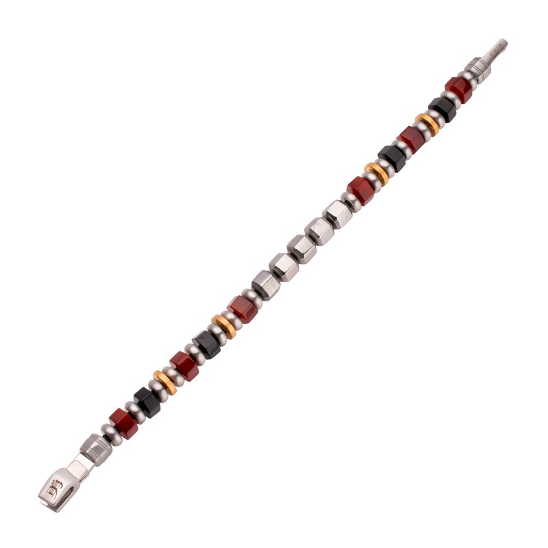INOX Jewelry 8mm Steel, Red Agate and Onyx Beads Bushido
