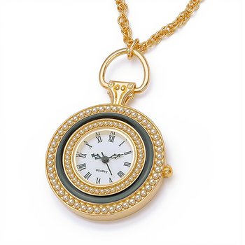 Goldtone Faux Pearl Pocket Watch S618-SW1098