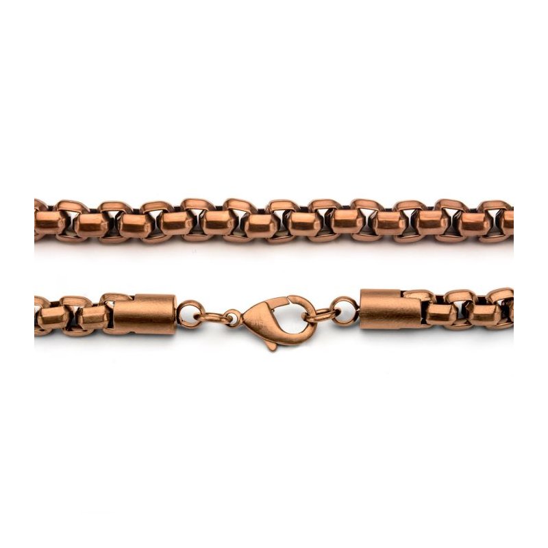 INOX Jewelry Rose Gold IP Round Box Chain Necklace NSTC0128RG-24