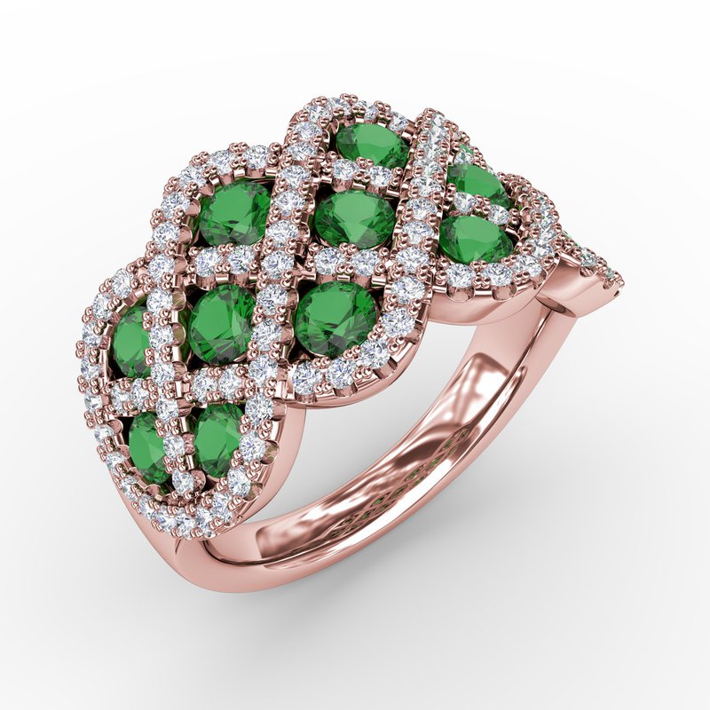 Vlora Multi Diamond and Emerald Statement Ring VR60997E-14YG