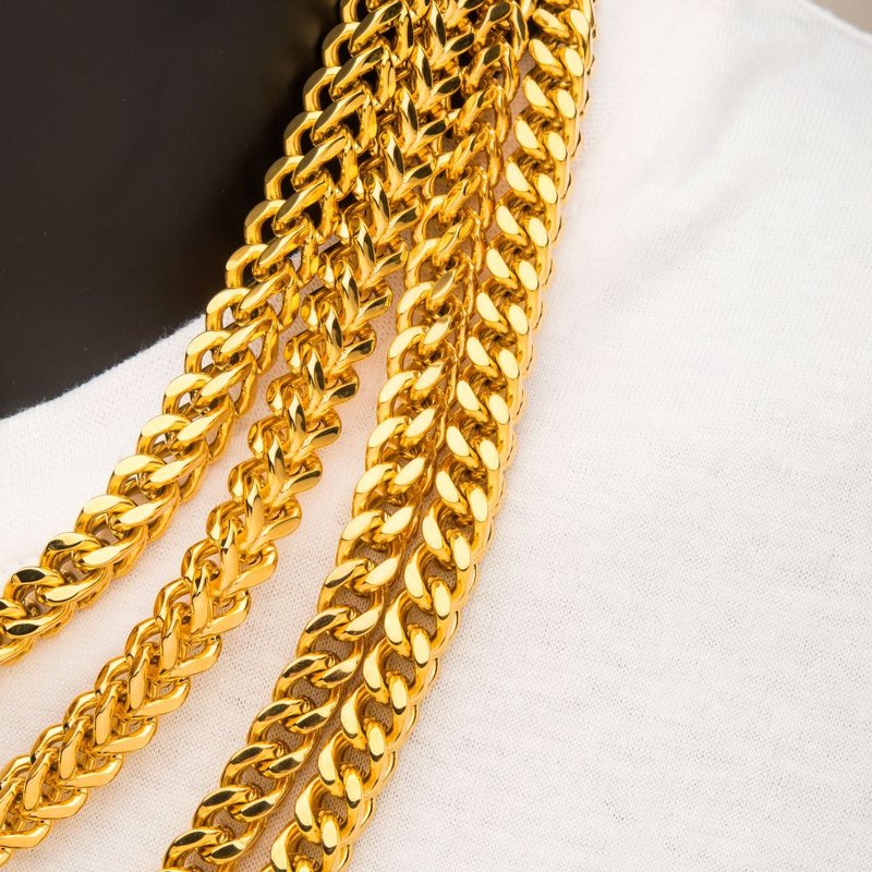 INOX Jewelry 8mm 18Kt Gold IP Franco Chain Necklace NSTC0708G