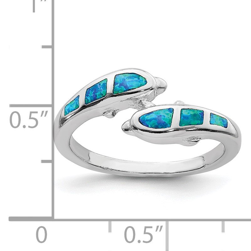 Sterling Silver Created Blue Opal Dolphins Ring Sterling Silver Created Blue Opal Dolphins Ring