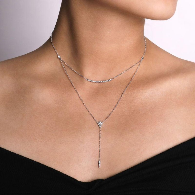 Gorgeous Y Necklace for hotsell Women, White Gold Bar Necklace