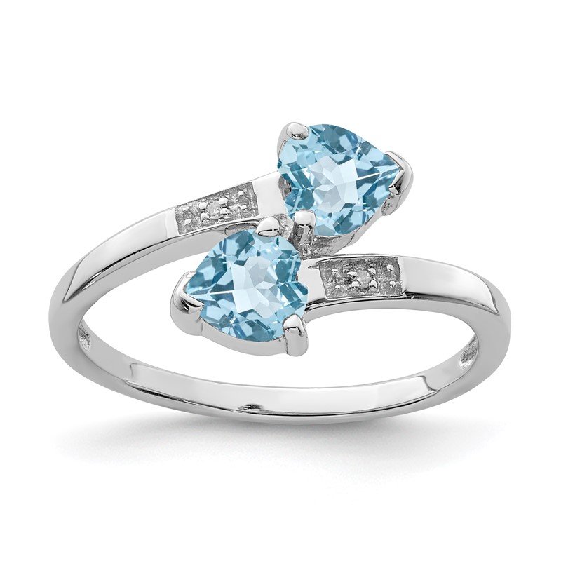 Sterling Silver Diamond & Light Swiss Blue Topaz Heart Ring