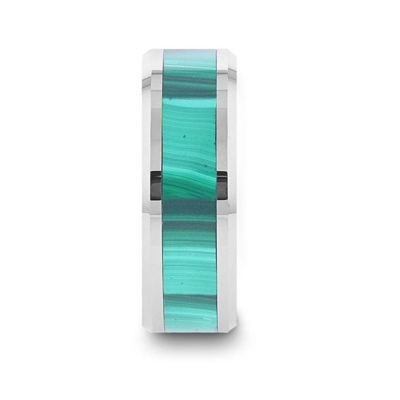 Thorsten MAHI Malachite Inlay Tungsten Carbide Ring with Polished Beveled Edges - 8mm Thorsten MAHI Malachite Inlay Tungsten Carbide Ring with Polished Beveled Edges - 8mm