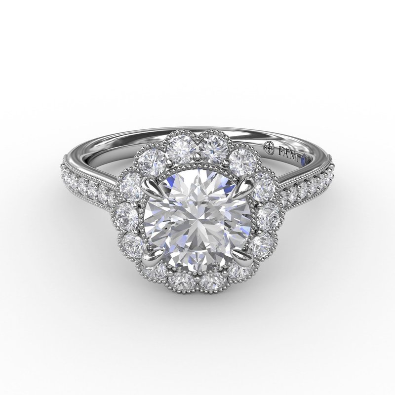 Fana Vintage Scalloped Halo Engagement Ring With Milgrain Details