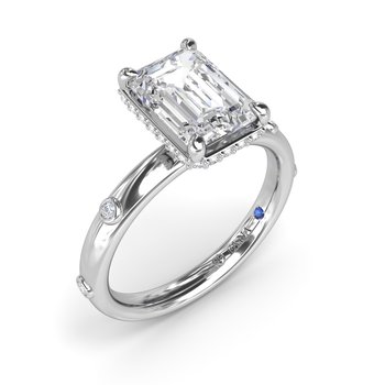 Emerald Cut Engagement Ring with Bezel Set Diamond Band S4434