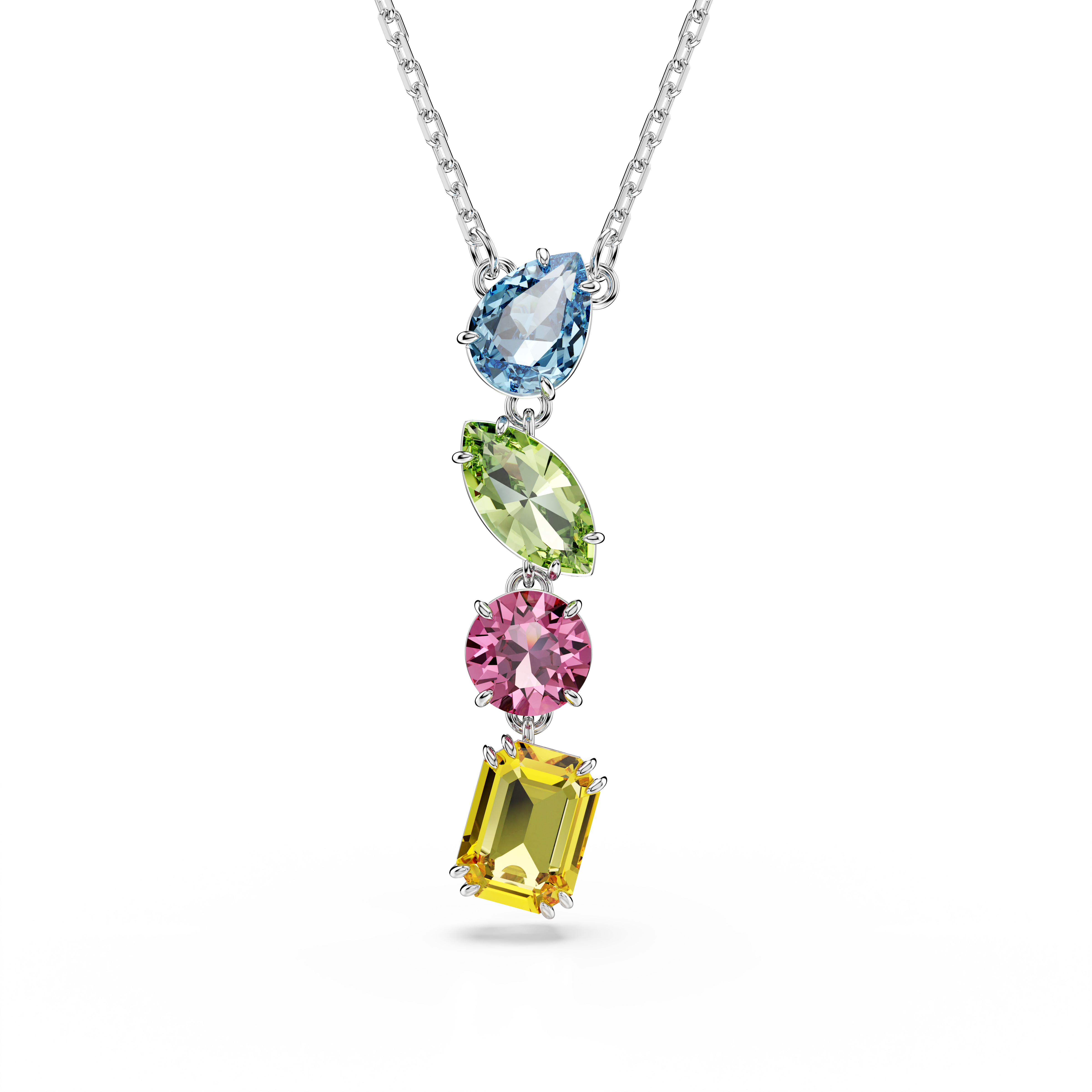 Swarovski Gema Y pendant, Mixed cuts, Multicolored, Rhodium plated
