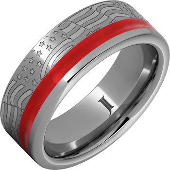 Old Glory - Enamel Inlay Rugged Tungsten Ring RMWA007908