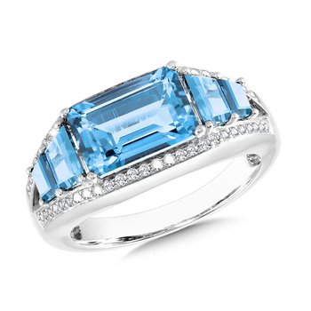 Step-Cut Swiss Blue Topaz & Diamond Cocktail Ring CGR231W-DBT