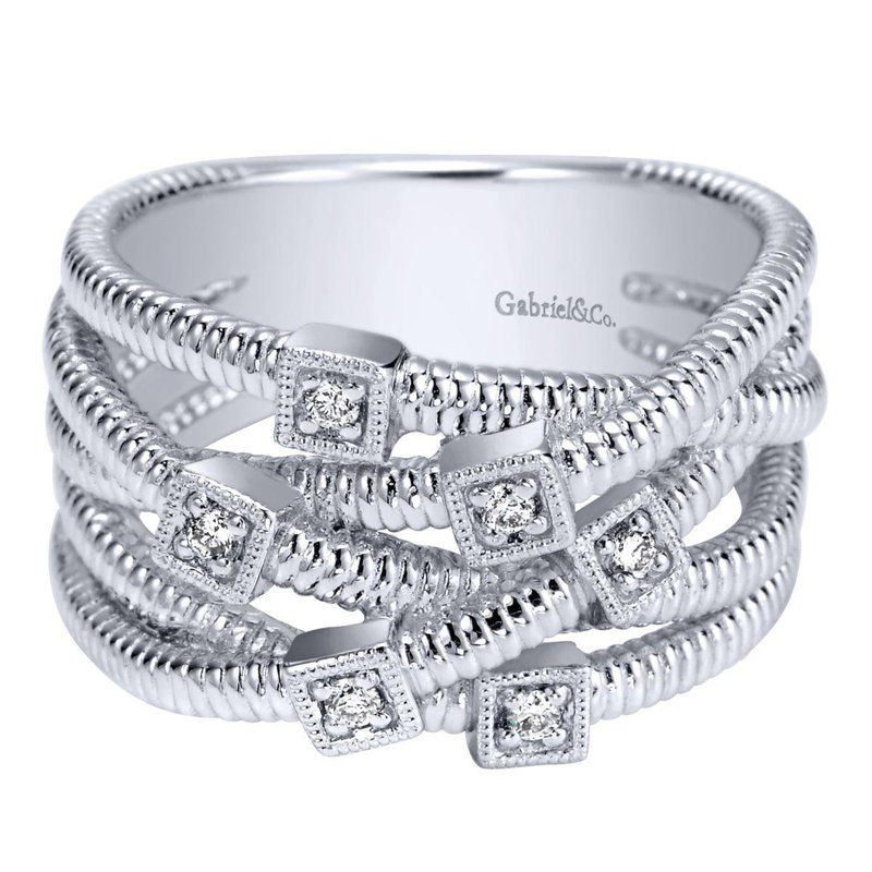 Overlapping Diamond Rings Gabriel Fashion 925 Sterling Silver Wide Band Overlapping Diamond ...