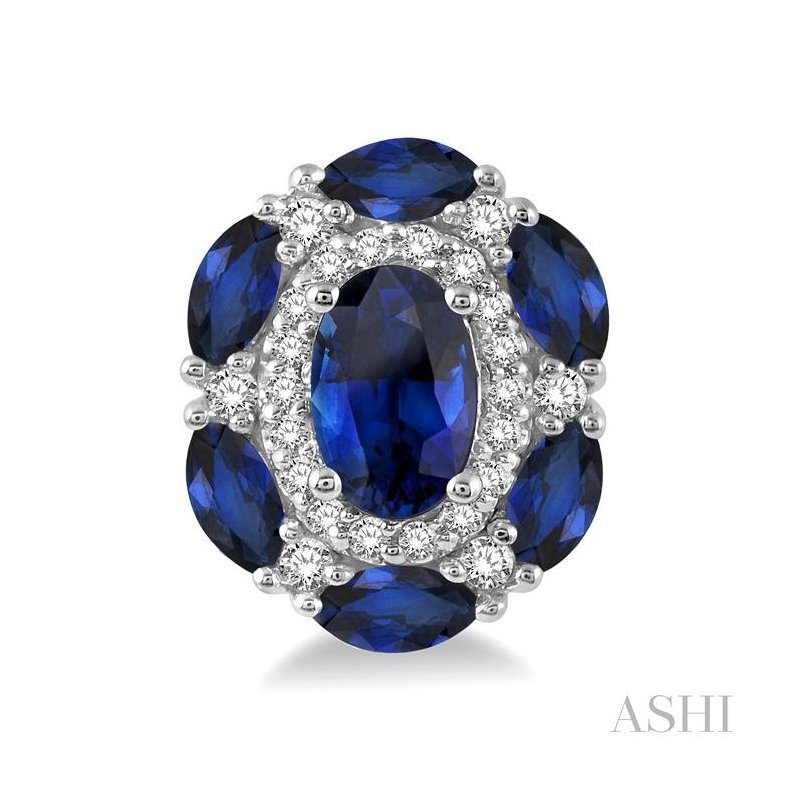 ASHI Oval Shape Gemstone & Halo Diamond Earrings