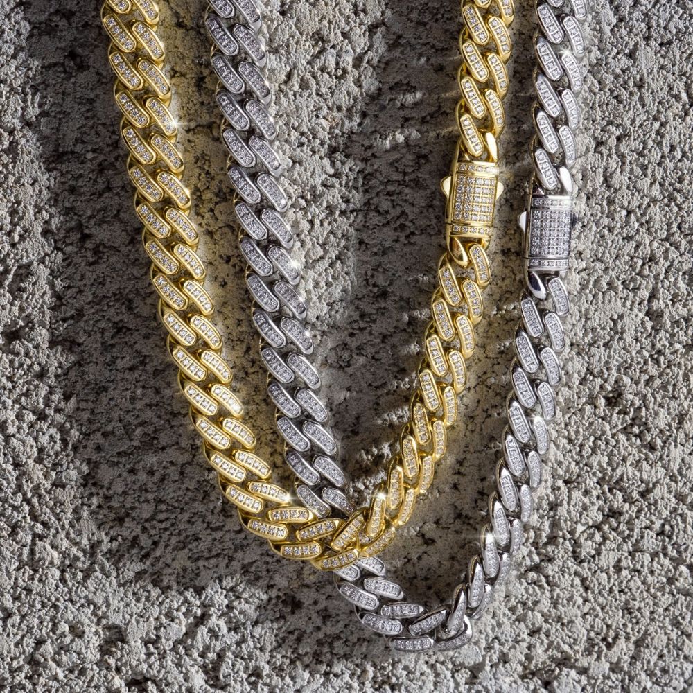 INOX Jewelry 12mm 18Kt Gold IP Miami Cuban Chain Necklace with CNC