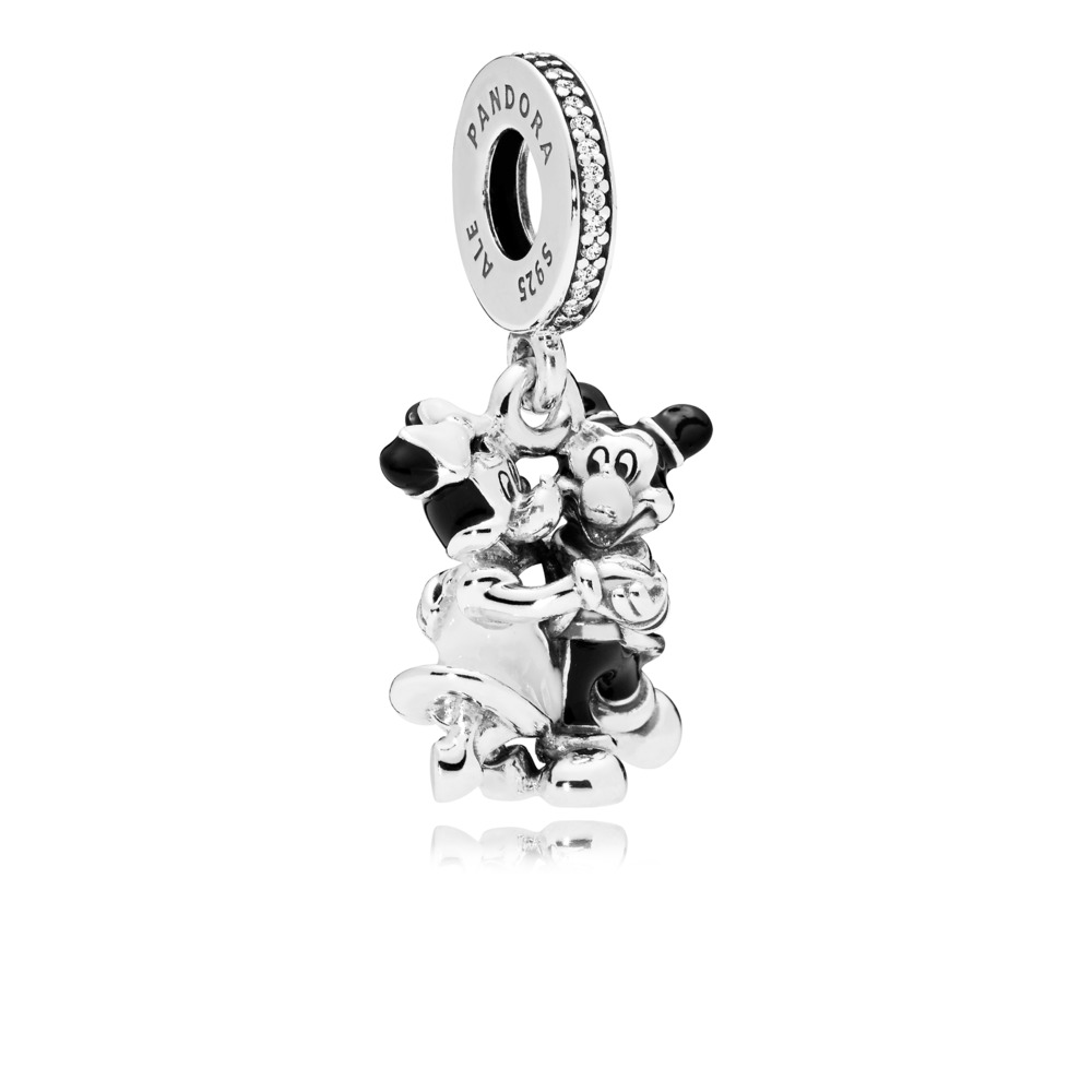 PANDORA Disney Parks Mickey & Minnie dancing couple silver dangle
