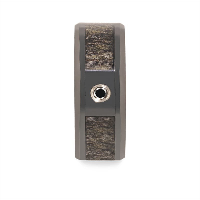 Thorsten MONTANA Black Ceramic Ombre Deer Antler Inlay Polished Beveled Edges with Black Diamond - 8mm Thorsten MONTANA Black Ceramic Ombre Deer Antler Inlay Polished Beveled Edges with Black Diamond - 8mm
