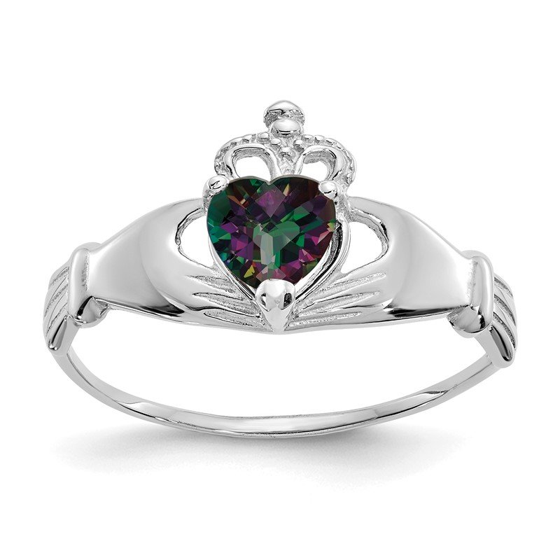 14k White Gold June Rainbow Mystic CZ Heart Claddagh Ring 14k White Gold June Rainbow Mystic CZ Heart Claddagh Ring