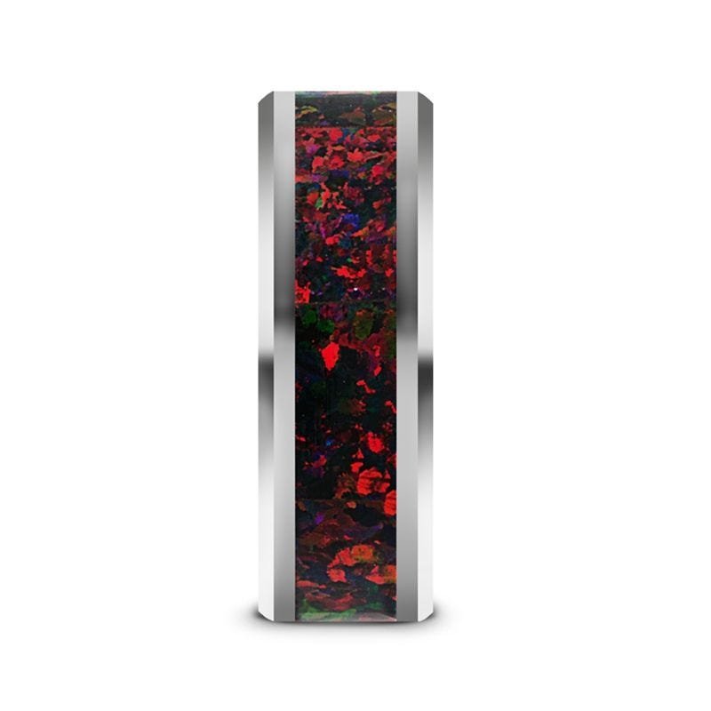 Thorsten HALLEY Tungsten Carbide Black Opal Inlay Men’s Wedding Band with Beveled Edges - 8mm Thorsten HALLEY Tungsten Carbide Black Opal Inlay Men’s Wedding Band with Beveled Edges - 8mm