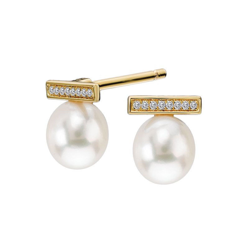 Tesoro 14kt Diamond Bar Pearl Earrings 328454-PR - JB's Jewelers