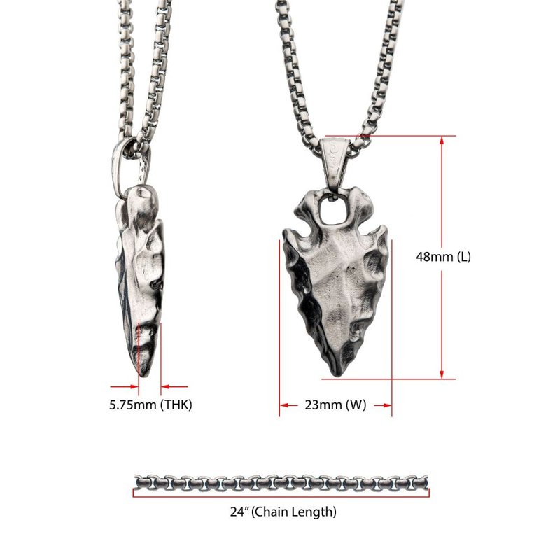 INOX Jewelry Brushed Steel Chiseled Arrowhead Pendant with Box