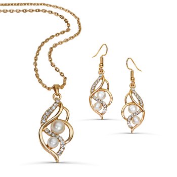 Swirl Pearl Pendant and Earrings Set S-JJS90797