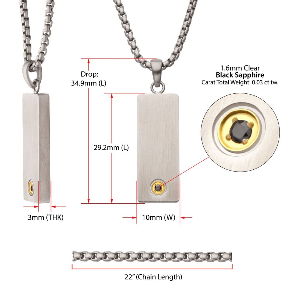 INOX Jewelry 1.6mm Black Sapphire Gem on Matte Finish Steel