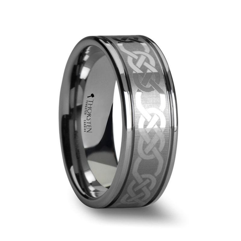 Thorsten PALATINE Laser Engraved Tungsten Ring with Celtic Pattern - 6mm 8mm or 10mm Thorsten PALATINE Laser Engraved Tungsten Ring with Celtic Pattern - 6mm 8mm or 10mm