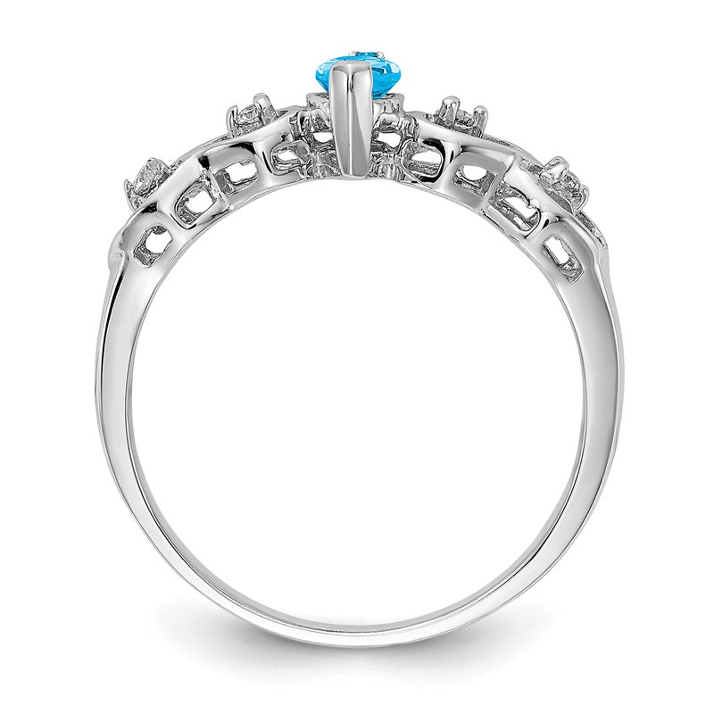 14k White Gold 6x3mm Marquise Swiss Blue Topaz AA Diamond Heart Band Ring 14k White Gold 6x3mm Marquise Swiss Blue Topaz AA Diamond Heart Band Ring