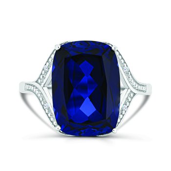 Sterling Silver Created Blue Sapphire and Diamond 0.020cts Ring R12796CS6S