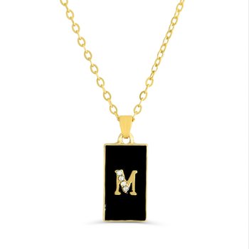 M Monogram Pendant – Black Enamel & Crystal Accents Z124-LN5501M