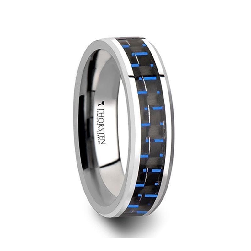 Thorsten AUXILIUS Tungsten Carbide Ring with Black & Blue Carbon Fiber Inlay - 6mm - 10mm Thorsten AUXILIUS Tungsten Carbide Ring with Black & Blue Carbon Fiber Inlay - 6mm - 10mm