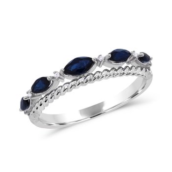 10K White Gold Blue Sapphire and Lab Grown Diamond 0.024cts Ring R13097SB7W0