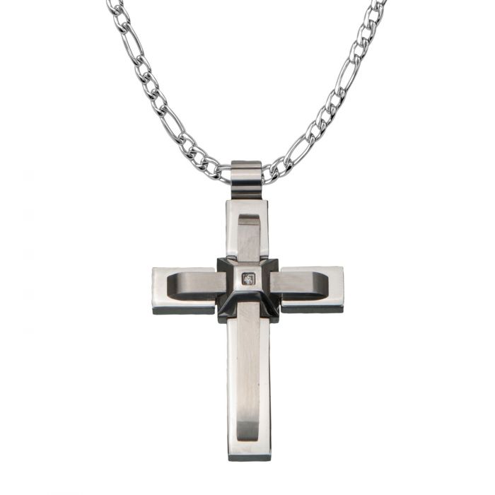 アクセサリー cross chain necklace INOX Jewelry Two Layer Cross with X in the Middle Pendant