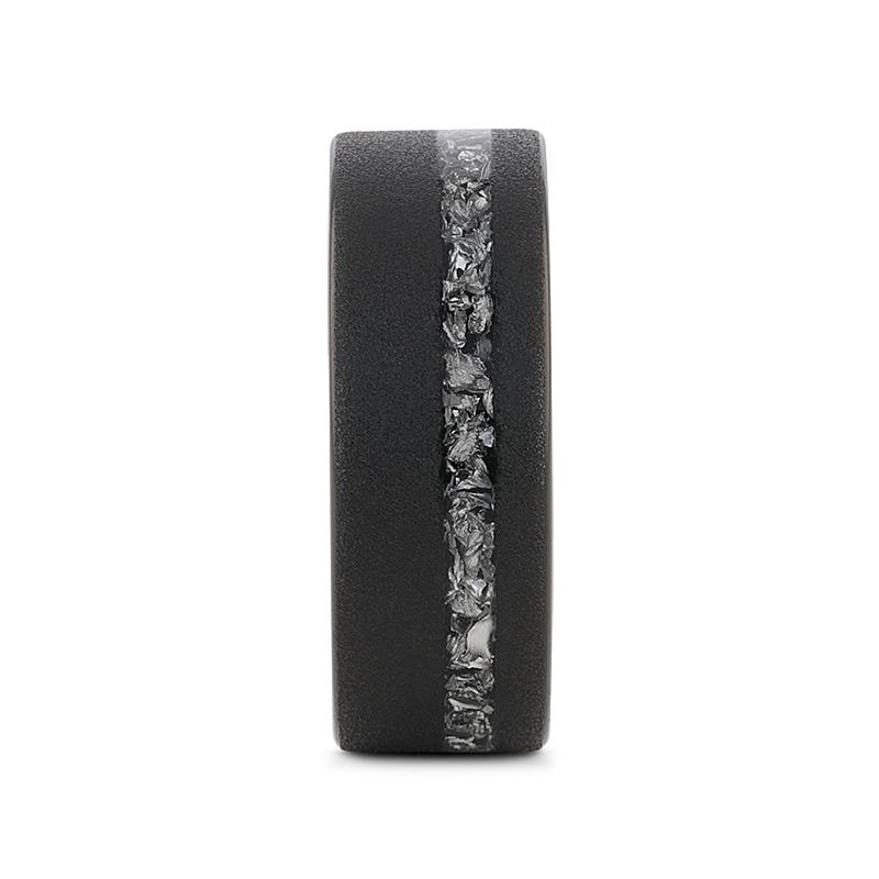 Thorsten ABYSS Sandblasted Black Tungsten Ring with Meteorite Fragments Inlay - 8mm Thorsten ABYSS Sandblasted Black Tungsten Ring with Meteorite Fragments Inlay - 8mm