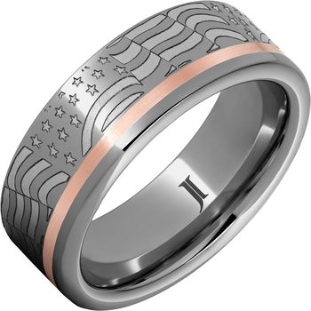 Old Glory - Rugged Tungsten American Flag Ring with 14K Gold Inlay RMWA007937