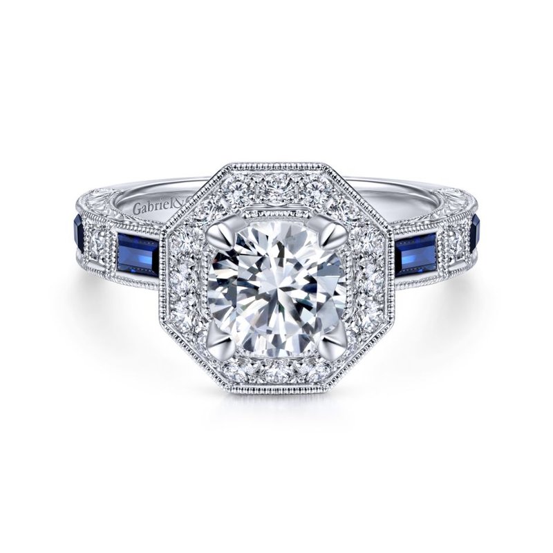 Gabriel Bridal Art Deco 14K White Gold Octagonal Halo Round