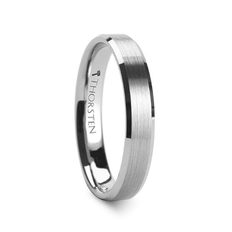Thorsten SHEFFIELD Flat Beveled Edges Tungsten Ring with Brushed Center - 4mm to 12mm Thorsten SHEFFIELD Flat Beveled Edges Tungsten Ring with Brushed Center - 4mm to 12mm