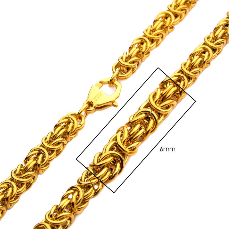 INOX Jewelry 6mm 18Kt Gold IP King Byzantine Chain Necklace