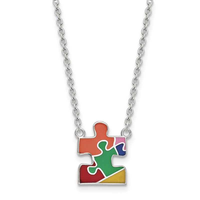 Sterling Silver Enameled Autism Puzzle Piece Necklace Sterling Silver Enameled Autism Puzzle Piece Necklace