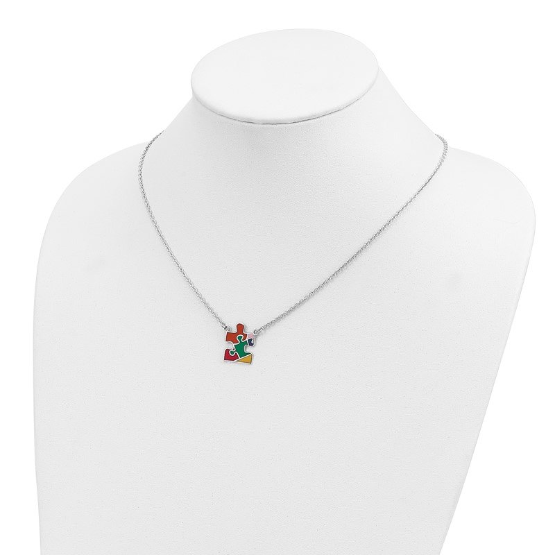 Sterling Silver Enameled Autism Puzzle Piece Necklace Sterling Silver Enameled Autism Puzzle Piece Necklace